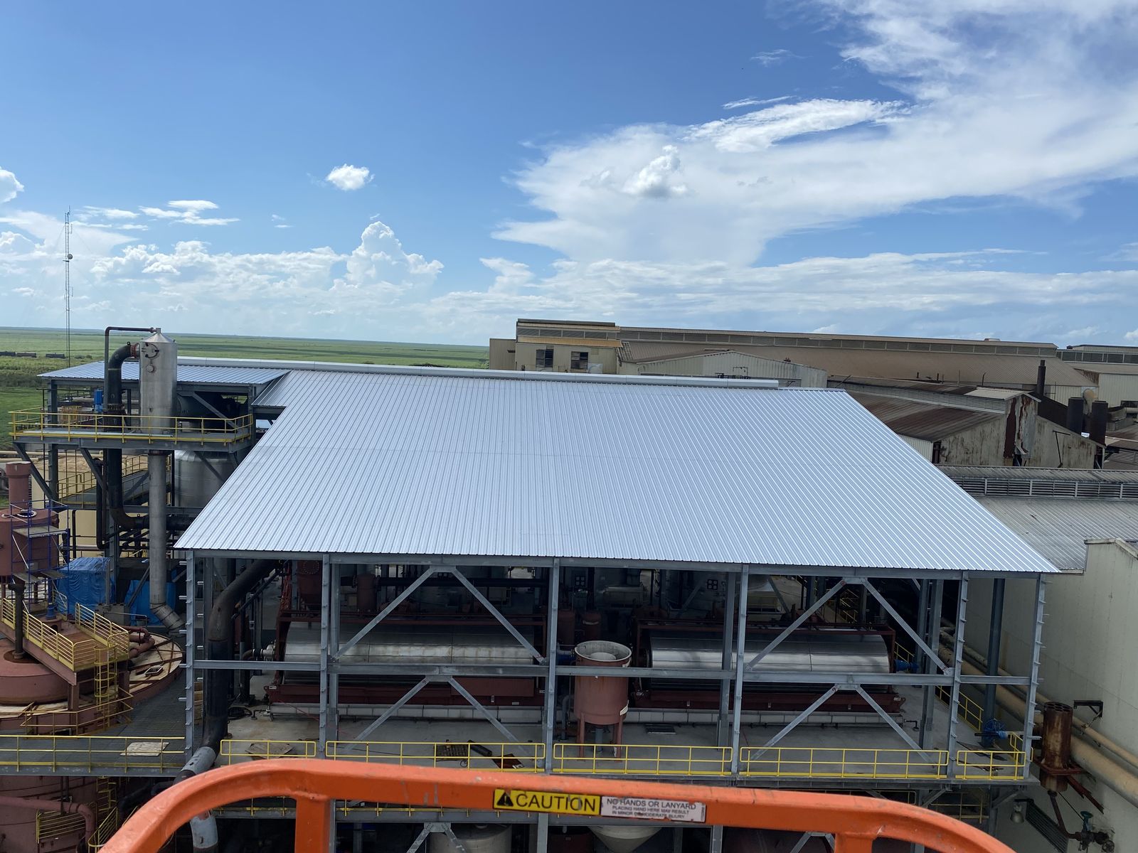 Completed metal roof over industrial process building